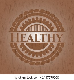 Healthy realistic wooden emblem. Vector Illustration.