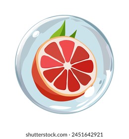 Pomelo rojo saludable en burbuja de aire. Ilustración vectorial aislada sobre fondo blanco. Fruta de verano para diseño plano de tarjetas, Anuncio, presentaciones, logotipo, cartel