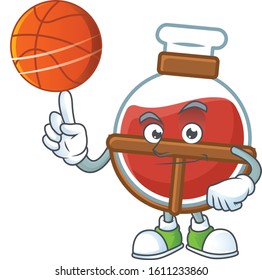 a Healthy red potion cartoon character playing basketball
