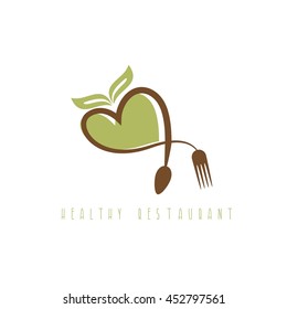healthy restaurant concept with heart spoon and fork
