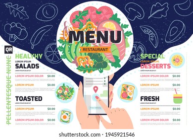 Healthy Restaurant Menu Vector Template Vegan Meal Food Delivery Flyer Pamphlet Brochure Design.