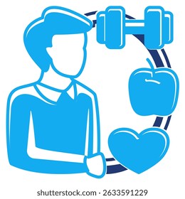 Healthy Routine icon represented by barbell, apple, love Dualtone style.