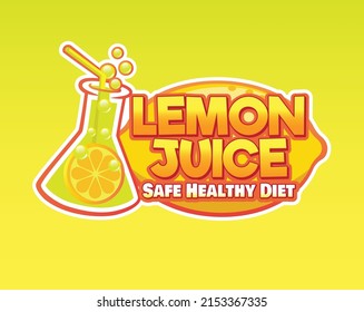 Healthy and Safe Lemon Juice Logo with Laboratory Symbol