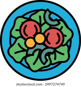 Una ensaladera saludable en estilo de icono de línea