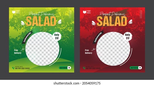 Healthy salad social media layout post template vector