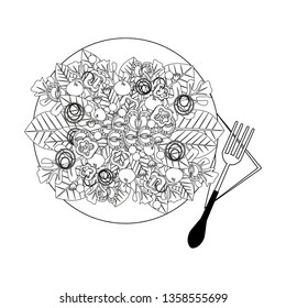 Healthy salad with vegetables in black and white