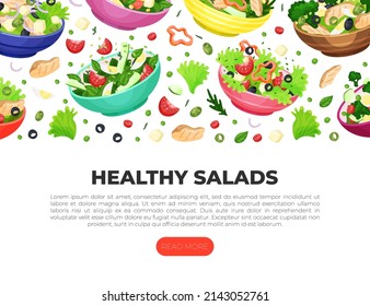 Healthy salad web banner. Healthy diet menu, tasty organic natural meal landing page vector illustration