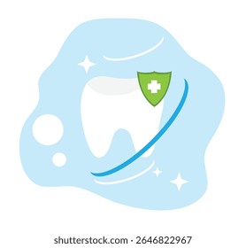 Healthy Shiny Tooth Flat Style Art. Health care, medicine and visiting a dentist vector art