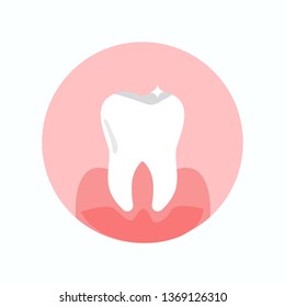 Healthy, Shiny Tooth Flat Vector Illustration. Dental Clinic, Stomatology Round Symbol. Tooth Fillings, Medical Help, Dentistry Service. Orthodontic Treatment Center, Decay Prevention