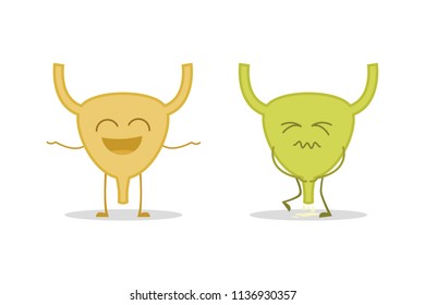 Healthy and sick bladder isolated on white background vector illustration