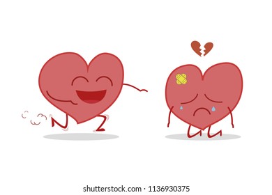 Healthy and sick heart isolated on white background vector illustration