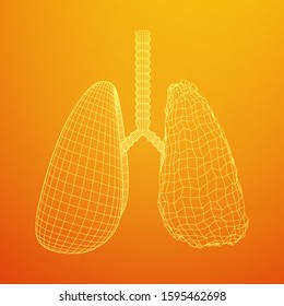 Healthy and sick lung with trachea bronchi internal organ human. Pulmonology medicine science technology concept. Wireframe low poly mesh vector illustration