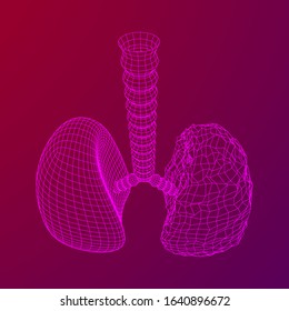 Healthy and sick lung with trachea bronchi internal organ human. Pulmonology medicine science technology concept. Wireframe low poly mesh vector illustration
