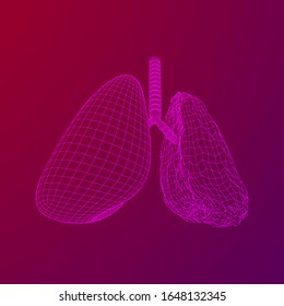 Healthy and sick lung with trachea bronchi internal organ human. Pulmonology medicine science technology concept. Wireframe low poly mesh vector illustration