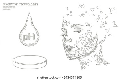  Healthy skin care pH low poly sphere bubble. Health supplement female face anti-aging beauty cosmetics banner template. 3D coenzyme acids. Medicine science vector illustration