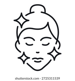 Ícone de pele saudável em estilo vetorial simples representando uma mulher com pele brilhante e boa saúde.
