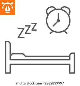 Healthy sleep line icon, outline style icon for web site or mobile app, nap and rest, bed and clock vector illustration, vector graphics with editable strokes.