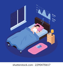 Healthy sleep night concept with good dream symbols isometric vector illustration