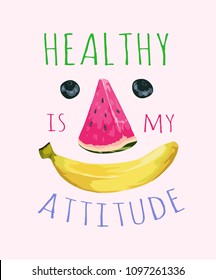 healthy slogan with fruits illustration healthy slogan with fruits illustration