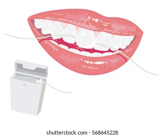 Healthy smile and dental floss  vector drawings