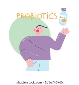 Healthy Smiling Man Drinking Kefir Probiotics For Healthy Microflora In Stomach