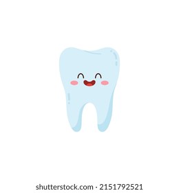 Healthy smiling tooth cute vector flat illustration isolated on white background. Happy tooth in cartoon style. Health, hygiene and oral cleansing