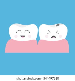 Healthy smiling tooth gum icon. Crying bad ill teeth caries care. Cute character set. Oral dental hygiene. Baby background. Flat design. Vector illustration