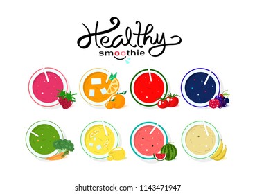 Healthy smoothie collection balance diet menu, banner template food and drinking product, vegetable and fruit juicy concept on white space background vector illustration