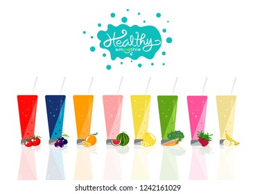 Healthy smoothie collection balance diet menu, fresh drinking product, vegetable and fruit juicy concepts on white space background vector illustration