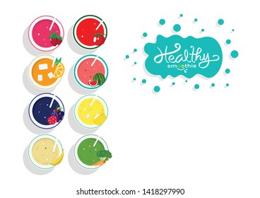 Healthy smoothie juice collection balance diet menu, banner template food and drinking product, vegetable and fruit on white space background vector poster