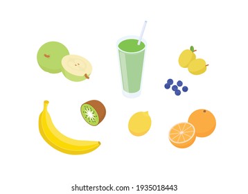 Healthy smoothie set. Isometric vector illustration in flat design. 
