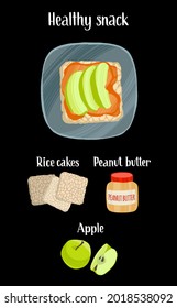 Healthy snack hand drawn recipe. Delicious ready dish with ingredients in flat style with dry brush texture.Vector colorful illustration and handwritten lettering for web article, book, flyer.