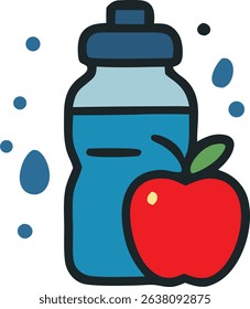 Healthy snack Water bottle and apple.