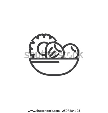 Healthy Snacking line icon. linear style sign for mobile concept and web design. Bowl with nuts and dried fruits outline vector icon. Symbol, logo illustration. Vector graphics
