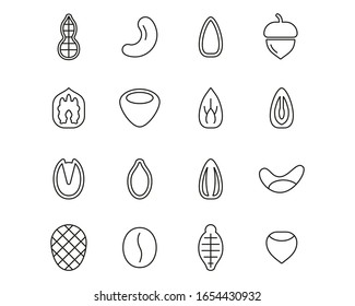 Healthy Snacks Or Nuts Icons Black & White Thin Line Set Big