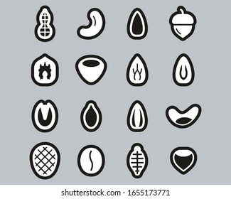 Healthy Snacks Or Nuts Icons White On Black Sticker Set Big