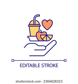 Healthy snacks in school cafeteria RGB color icon. School lunch program. Supplemental nutrition assistance. Isolated vector illustration. Simple filled line drawing. Editable stroke. Arial font used