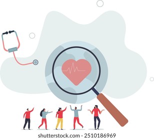 Programa de sociedade saudável com triagem regular e monitoramento.design plano com pessoas.