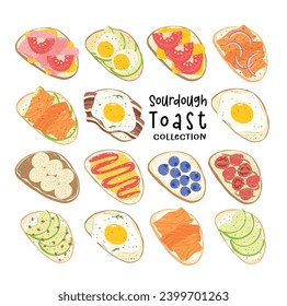 Healthy Sourdough Toast Gourmet Open-Face Sandwich Collection. Packed with nutritious ingredients like salmon, egg, avocado, fruits, ham cheese and bacon