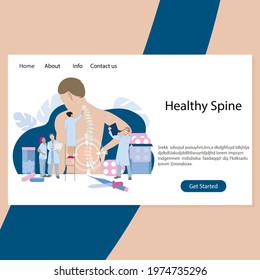 Healthy spine clinic, back therapy intervertebral hernia. Diagnosis and manual osteopathy, chiropractor alternative medical, healing and treatment back problem. Vector illustration