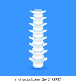 Healthy spine with disc joint bone cartilage on blue background. Vertebrae backbone human skeleton anatomy of the body. Medical health care science concept. 3D Vector illustration.