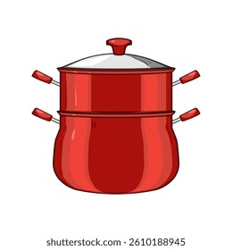 healthy steamer pot cartoon. stainless bamboo, electric basket, lid handle healthy steamer pot sign. isolated symbol vector illustration