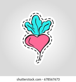 Healthy sticker beet fruits and vegetables. Quality vector illustration about diet, eco food, benefits of vegan and nutrition concept.