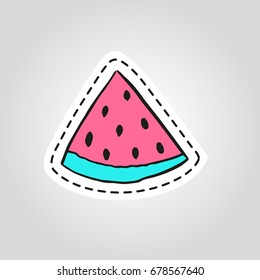 Healthy sticker watermelon fruits and vegetables. Quality vector illustration about diet, eco food, benefits of vegan and nutrition concept.