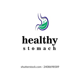 healthy stomach logo design template leaves and plus background of hull