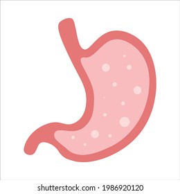 Un estómago sano y una microflora. Ilustración de dibujos animados planos vectores sobre fondo blanco