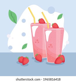 Healthy and strawberries smoothies drink glasses