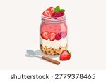 Healthy Strawberry and Raspberry Smoothie Parfait with Granola and Yogurt