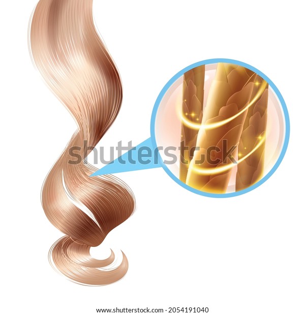 Healthy strong hair\
structure close up realistic composition on white background vector\
illustration