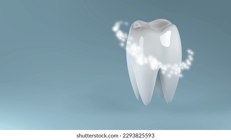 Healthy strong tooth, safe whitening and plaque antibacterial protection vector illustration. Shiny polshed white enamel and dental hygiene sign